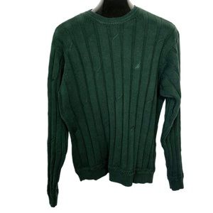 90s Nautica Emblem Forest Green Men’s Medium Ribbed Knit Preppy Academia Sweater